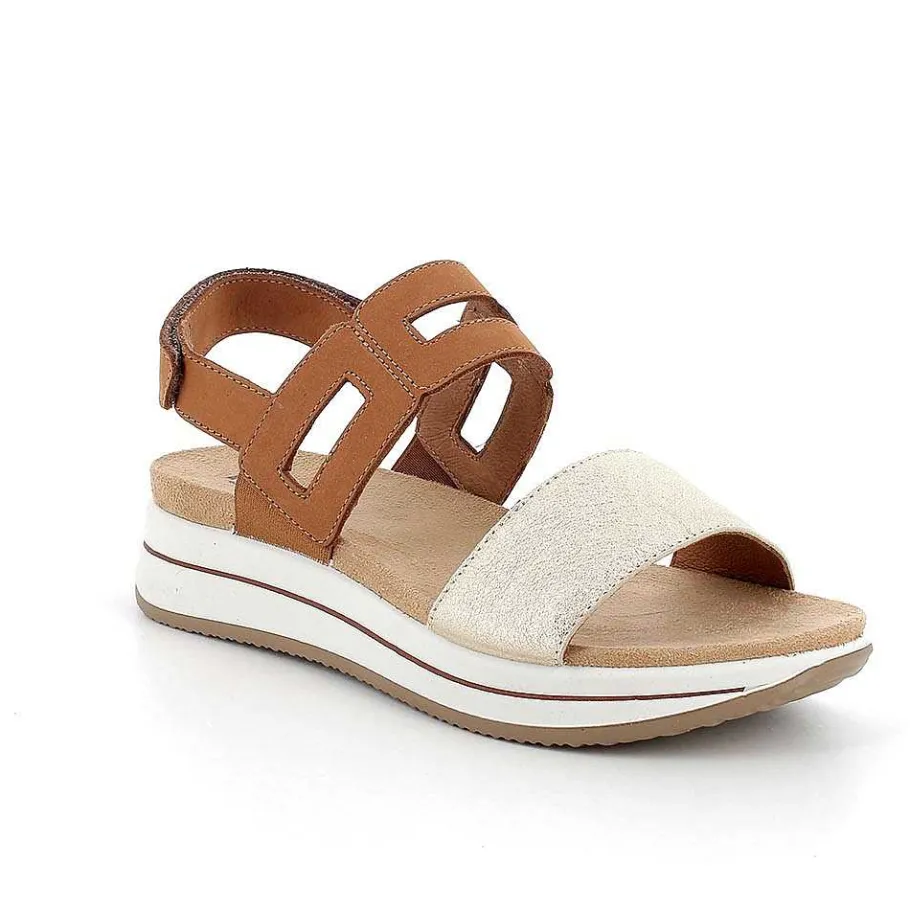 Woman Igi&Co Wedges-Women'S Leather Wedge Sandals Tan-Platinum