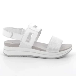 Woman Igi&Co Wedges-Women'S Leather Wedge Sandals Silver-White