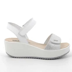 Woman Igi&Co Wedges-Women'S Leather Wedge Sandals Silver-White