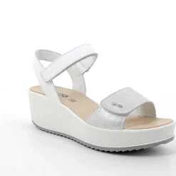 Woman Igi&Co Wedges-Women'S Leather Wedge Sandals Silver-White