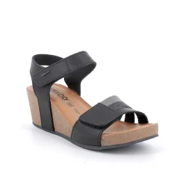 Woman Igi&Co Wedges-Women'S Leather Wedge Sandals Black-Dark Grey