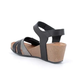 Woman Igi&Co Wedges-Women'S Leather Wedge Sandals Black-Dark Grey