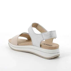 Woman Igi&Co Wedges-Women'S Leather Wedge Sandals Cream-Silver