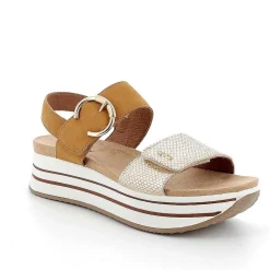 Woman Igi&Co Wedges-Women'S Leather Wedge Sandals Platinum-Camel
