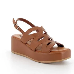 Woman Igi&Co Wedges-Women'S Leather Wedge Sandals Tan