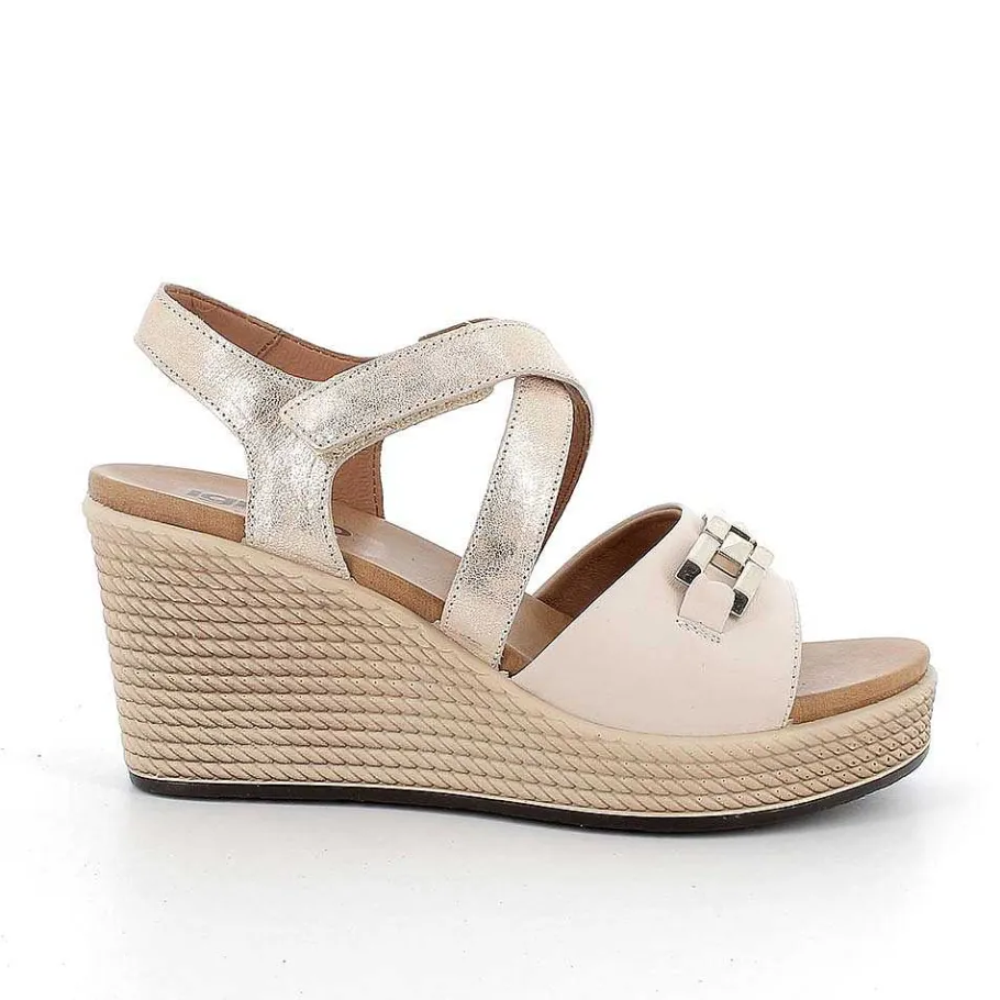 Woman Igi&Co Wedges-Women'S Leather Wedge Sandals Ecru-Sand