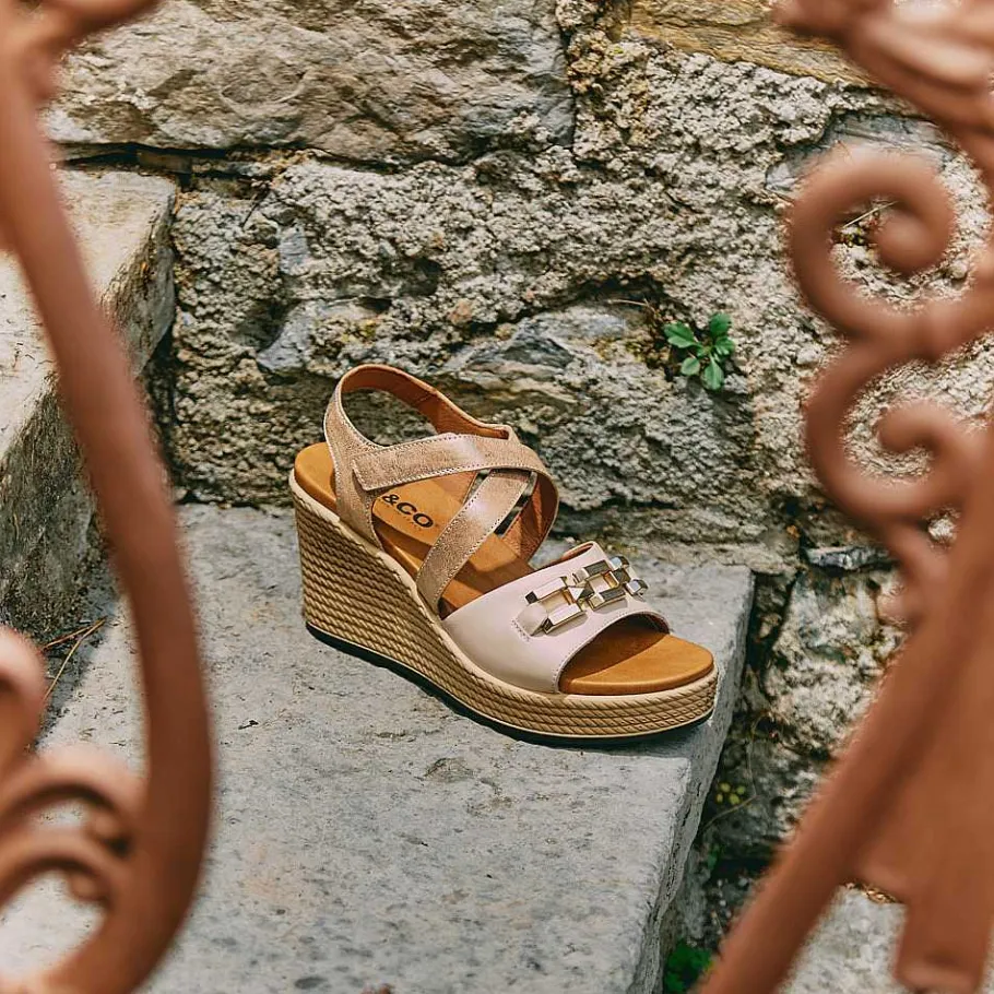 Woman Igi&Co Wedges-Women'S Leather Wedge Sandals Ecru-Sand