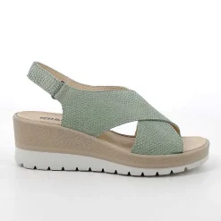 Woman Igi&Co Wedges-Women'S Leather Wedge Sandals Iridescent Sage