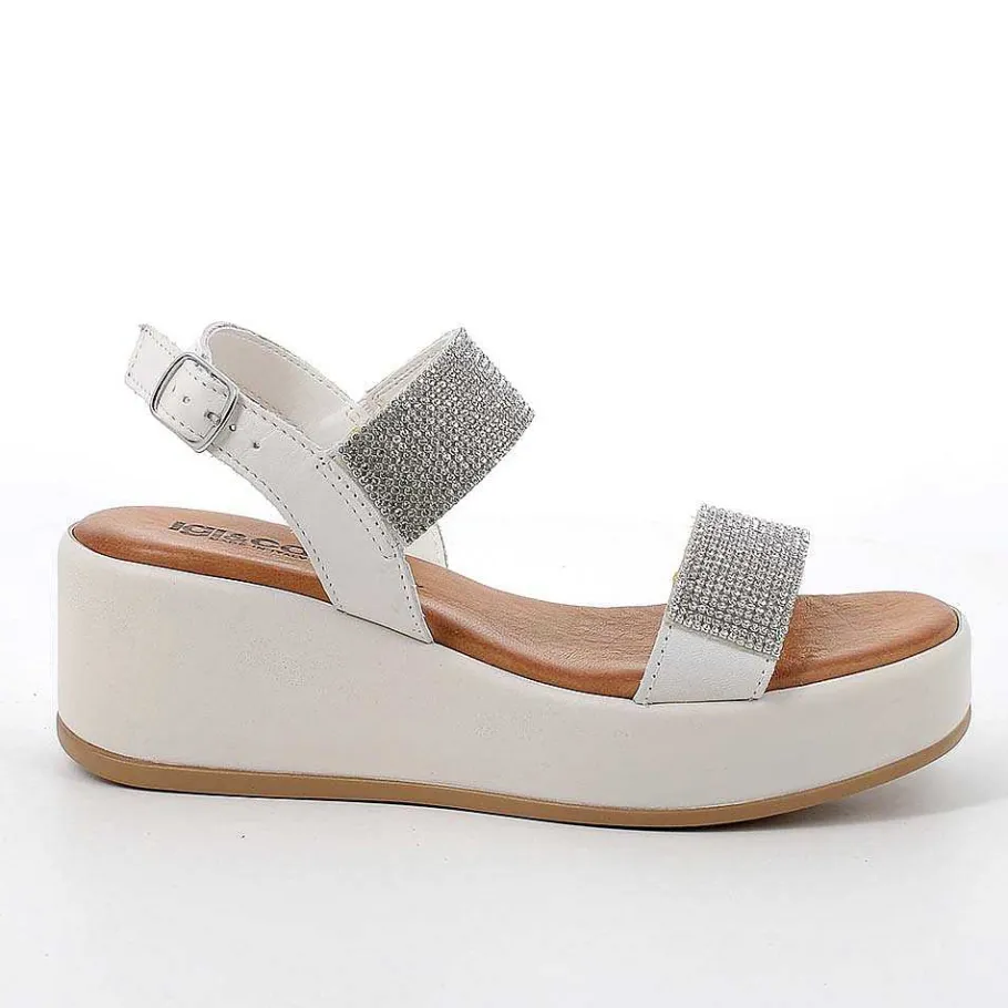 Woman Igi&Co Wedges-Women'S Leather Wedge Sandals Milk