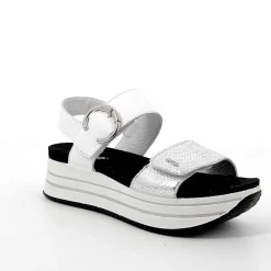 Woman Igi&Co Wedges-Women'S Leather Wedge Sandals Silver-White