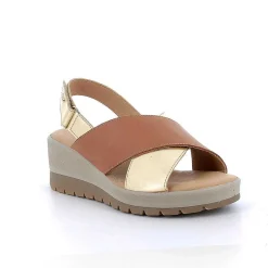 Woman Igi&Co Wedges-Women'S Leather Wedge Sandals Tan-Gold