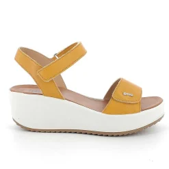 Woman Igi&Co Wedges-Yellow Women'S Leather Wedge Sandals