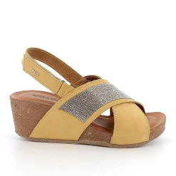 Woman Igi&Co Wedges-Yellow Women'S Leather Wedge Sandals