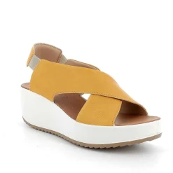 Woman Igi&Co Wedges-Yellow Women'S Leather Wedge Sandals