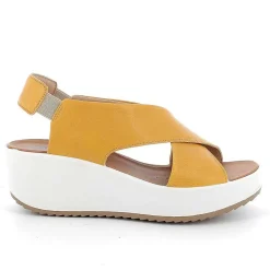 Woman Igi&Co Wedges-Yellow Women'S Leather Wedge Sandals