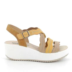 Woman Igi&Co Wedges-Yellow-Beige Women'S Leather Wedge Sandals