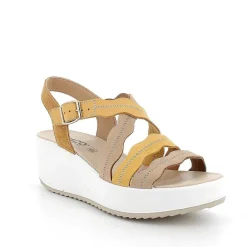 Woman Igi&Co Wedges-Yellow-Beige Women'S Leather Wedge Sandals